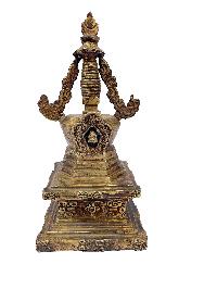 Buddhist Eight Stupa Set, [full Gold Plated], [antique Finishing]