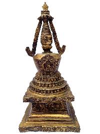 Buddhist Eight Stupa Set, [full Gold Plated], [antique Finishing]