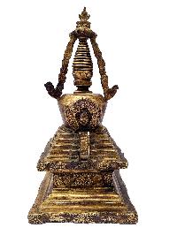 Buddhist Eight Stupa Set, [full Gold Plated], [antique Finishing]