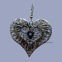 Metal Earring [heart Shape], Silver Wash