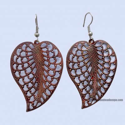 Metal Earring [leaf Design], Copper