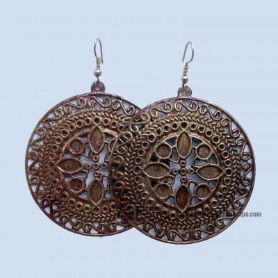 Metal Earring [flower Design], Bronze