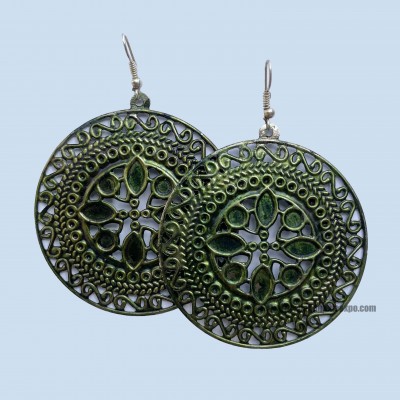 Metal Earring [flower Design], Green