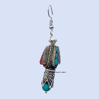 Metal Earring [stone And Metal], Blue