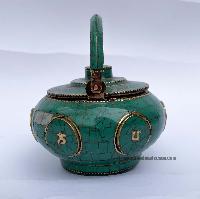 Tibetan Tea And Water Offering Vessel, [tourquise Stone] And [metal Setting]