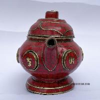 Tibetan Tea And Water Offering Vessel, [coral Stone And [metal Setting]