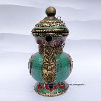 Tibetan Bhumpa- Bhumba Water Pot, [multi Color, With Stone Setting]