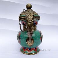 Tibetan Bhumpa- Bhumba Water Pot, [multi Color, With Stone Setting]