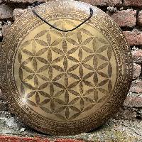 Tibetan [handmade] Gongs, [flower Design], Wind Gong, Flat Gong