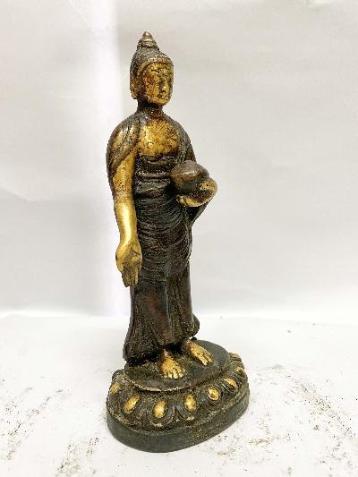 Buddhist Statue Of Standing Dipankara Buddha, [golden Paint And Antique Finishing]