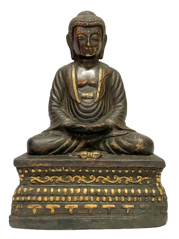 Buddhist Statue Of Buddha, [golden Paint And Antique Finishing]