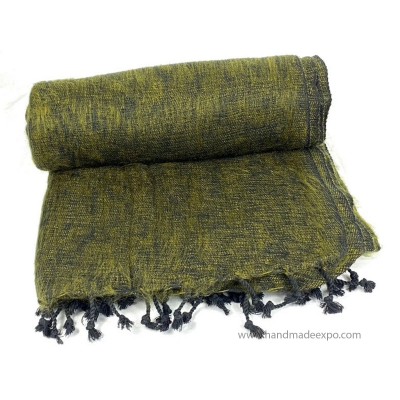 Yak Wool Blanket, Nepali Acrylic Hand Loom Blanket, [green 7]