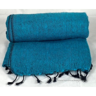 Yak Wool Blanket, Nepali Acrylic Hand Loom Blanket, [blue 6]