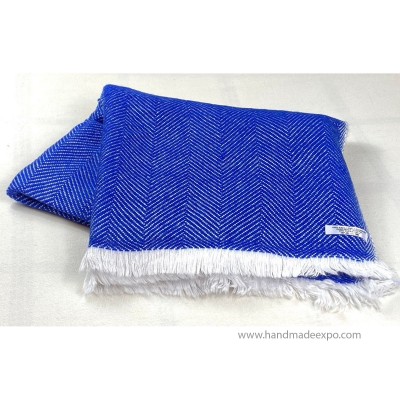 Pashmina Blanket, Thick Nepali Pashmina Shawl, Eight-ply Wool, Blue, Cashmere