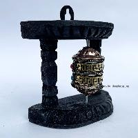 Brass Prayer Wheel On Wooden Frame, With Mantra Inside, Wall Mountable