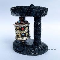 Brass Prayer Wheel On Wooden Frame, With Mantra Inside, Wall Mountable