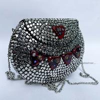 Nepali Handmade Big Ladies Bag With [stone Setting], [metal], [silver And Black Color]