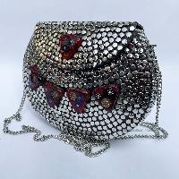 Nepali Handmade Big Ladies Bag With [stone Setting], [metal], [silver And Black Color]