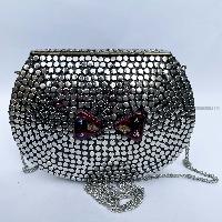 Nepali Handmade Big Ladies Bag With [stone Setting], [metal], [silver And Black Color]