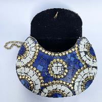 Nepali Handmade Big Ladies Bag With [stone Setting], [metal], [blue And White Color]