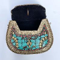 Nepali Handmade Small Ladies Bag With [stone Setting], [metal], [silver, Red And Blue Colo]