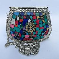 Nepali Handmade Small Ladies Bag With [stone Setting], [metal], [multi Color]