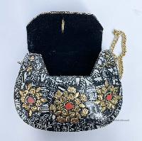Nepali Handmade Small Ladies Bag With [stone Setting], [metal], [multi Color]