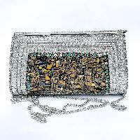 Nepali Handmade Large Size Ladies Bag With [stone Setting], [metal], [silver Color]