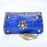 Nepali Handmade Large Size Ladies Bag With [stone Setting], [metal], [blue And Red Color]