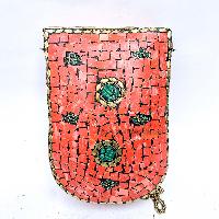 Nepali Handmade Large Size Ladies Bag With [stone Setting], [metal], [red And Green Color]