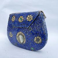 Nepali Handmade Large Size Ladies Bag With [stone Setting], [metal], [blue Color]