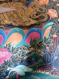 Thangka Painting Of Chenrezig, With Dragon And Peacock