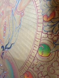 Thangka Painting Of White Tara [real Gold], With Pancha Buddha At The Top