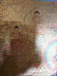 Thangka Painting Of White Tara [real Gold], With Pancha Buddha At The Top