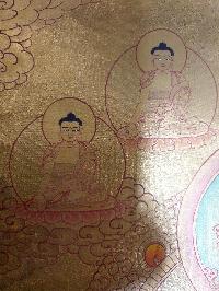 Thangka Painting Of Chenrezig [real Gold]with Pancha Buddha At The Top