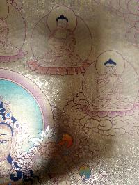 Thangka Painting Of Chenrezig [real Gold]with Pancha Buddha At The Top