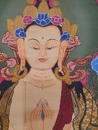 Buddhist Hand Painted Thangka Of Chenrezig, Three Great Bodhisattvas