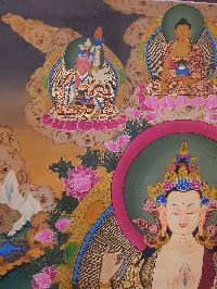 Buddhist Hand Painted Thangka Of Chenrezig, Three Great Bodhisattvas