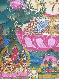 Buddhist Hand Painted Thangka Of Chenrezig, Three Great Bodhisattvas