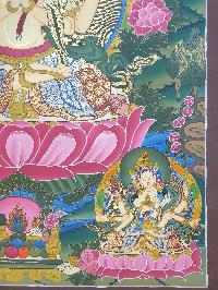 Buddhist Hand Painted Thangka Of Chenrezig, Three Great Bodhisattvas