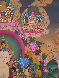 Buddhist Hand Painted Thangka Of Chenrezig, Three Great Bodhisattvas