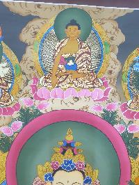 Buddhist Hand Painted Thangka Of Chenrezig, Three Great Bodhisattvas