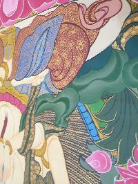 Buddhist Hand Painted Thangka Of Chenrezig, Three Great Bodhisattvas