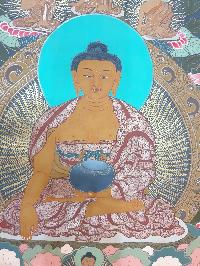 Buddhist Hand Painted Thangka Of 36 Buddhas, With Shakyamuni Buddha At The Center