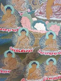 Buddhist Hand Painted Thangka Of 36 Buddhas, With Shakyamuni Buddha At The Center