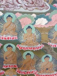 Buddhist Hand Painted Thangka Of 36 Buddhas, With Shakyamuni Buddha At The Center