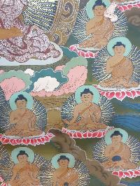 Buddhist Hand Painted Thangka Of 36 Buddhas, With Shakyamuni Buddha At The Center