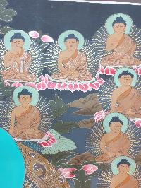 Buddhist Hand Painted Thangka Of 36 Buddhas, With Shakyamuni Buddha At The Center