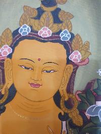 Thangka Painting Of Manjushri, With Amitabha On Top, Three Great Bodhisattvas