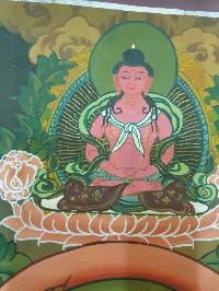 Thangka Painting Of Manjushri, With Amitabha On Top, Three Great Bodhisattvas